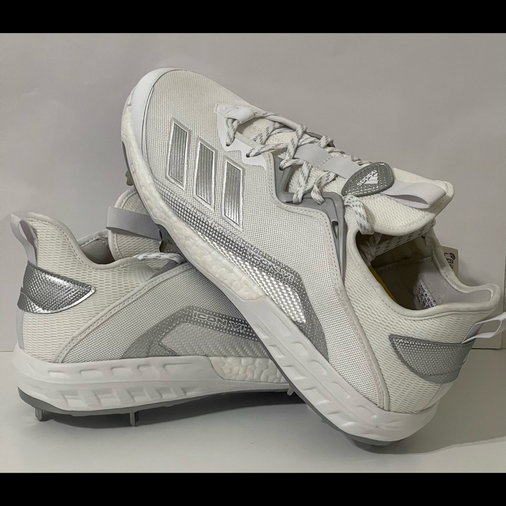 New Adidas Men's Fv9341 Baseball Metal Cleats White/Silver